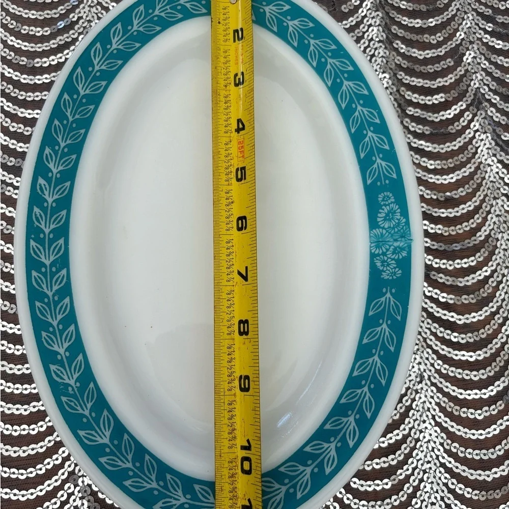 Vintage Anchor Hocking Teal and White Oval Platter
